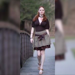 Brown Velvet &Sparkle Circle Skirt w/ Satin Ribbon